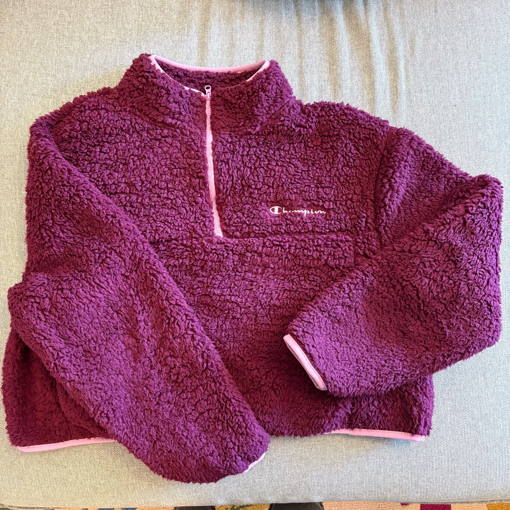 Champion Women's Purple Fleece Cropped Jacket, L, Euc